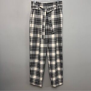 NWT Zara Cinched Waist W/ Belt Black/Gray/Cream Color Pants Size Large